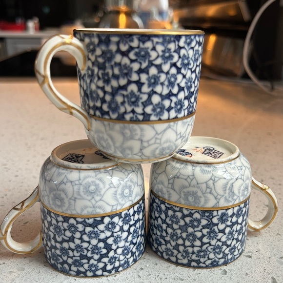 Rare Antique Royal Worcester Blue/White Floral Porcelain Demitasse Cups Set of 3 - Picture 2 of 16